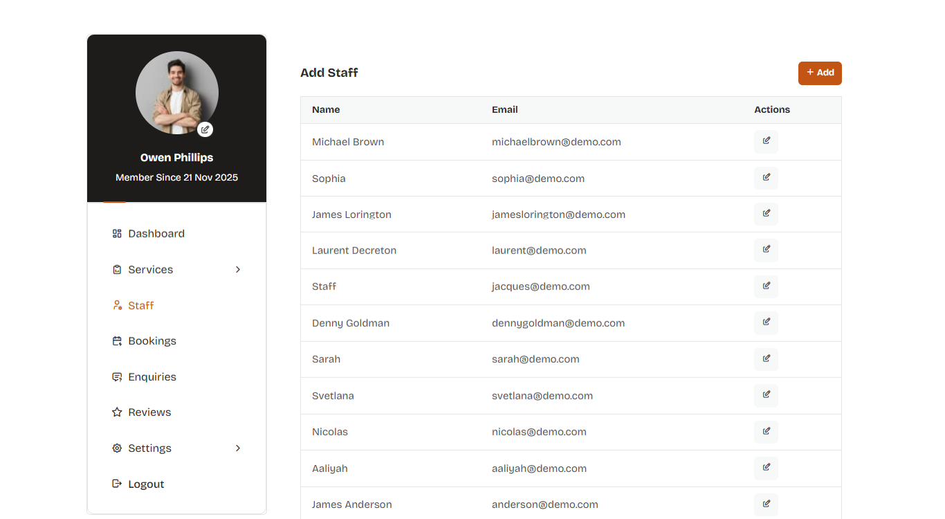 Add Staff admin screen